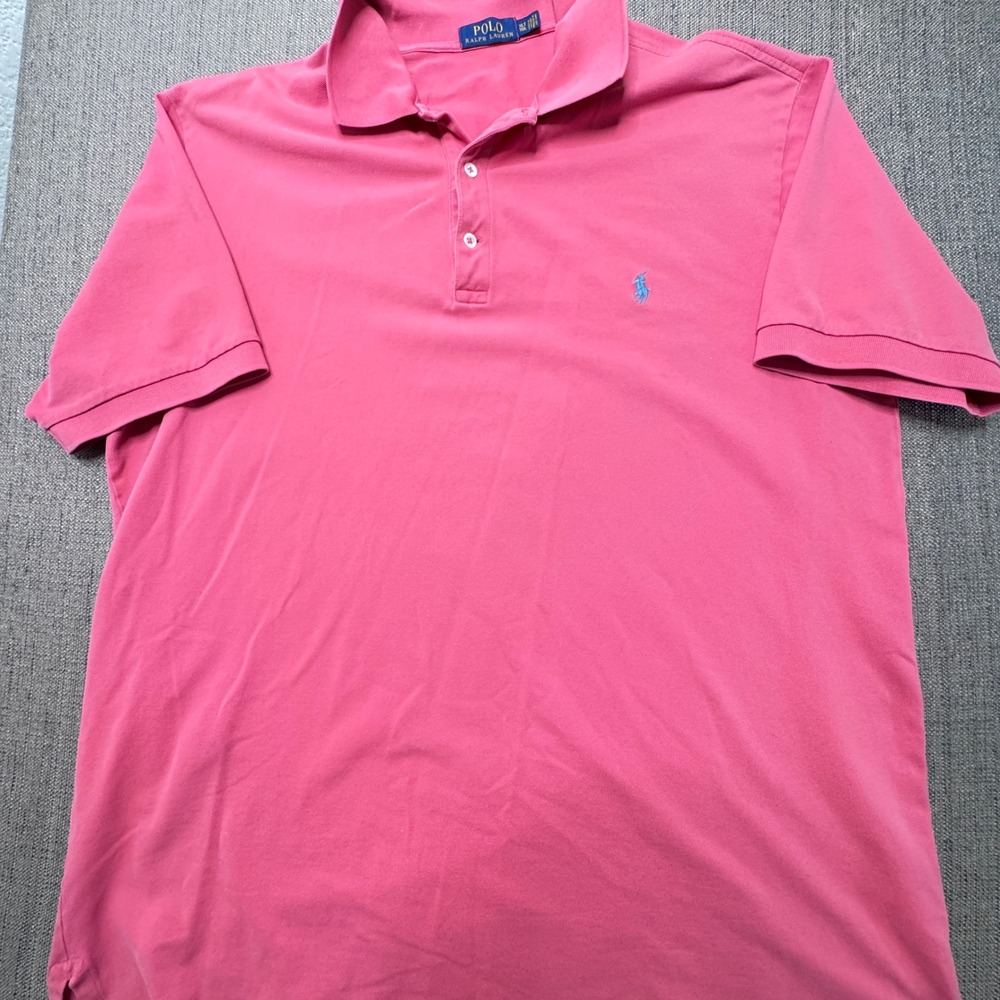 Polo Ralph Lauren Mens XLT Red Stretch Pique Short Sleeve Polo Shirt Blue Pony
